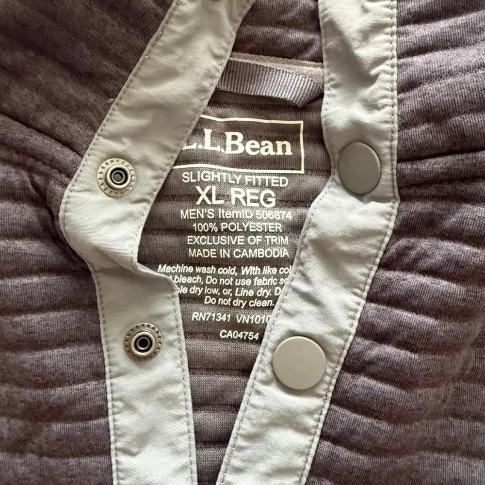 L.L.Bean Men’s XL Slightly Fitted Pullover Gray Snap Neck Quilted Sweater
